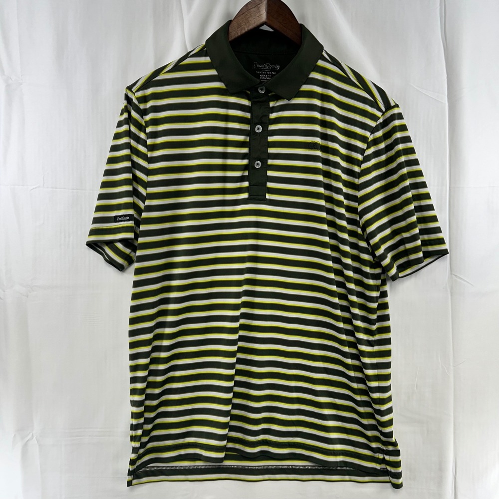 Good Good Golf Polo Shirt Mens‎ Small Olive Green Yellow Striped Performance